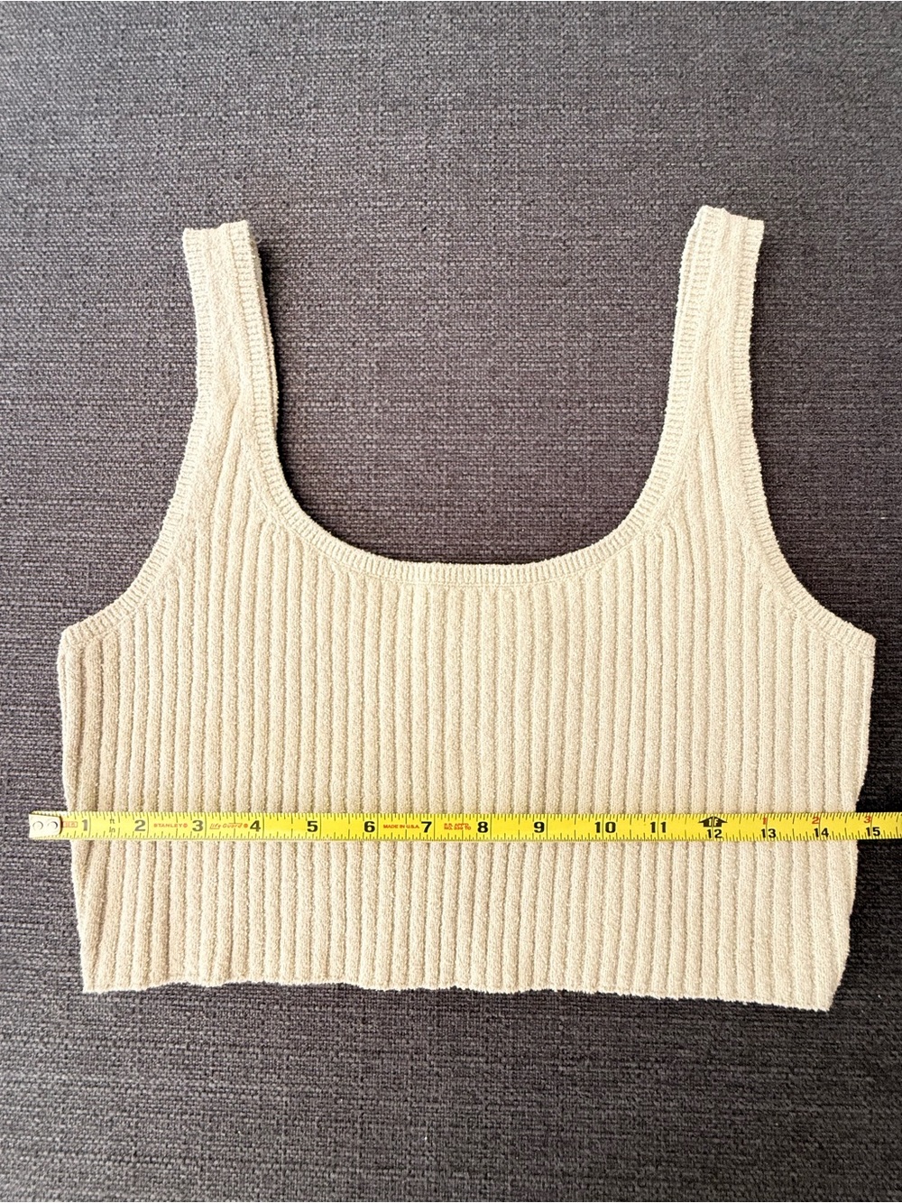 Weekday Ribbed Knit Crop Tank in Light Beige - Picture 5 of 7